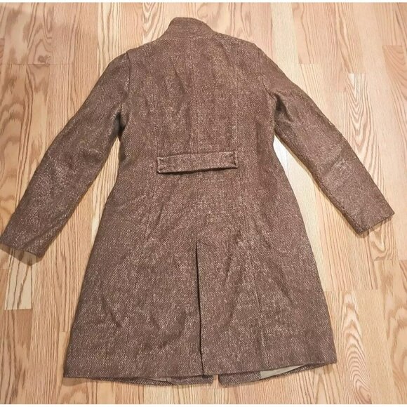 Zara Peacoat Women Sz Small Brown Tan Wool Made in Spain Mob Wife Office Siren - Picture 2 of 7